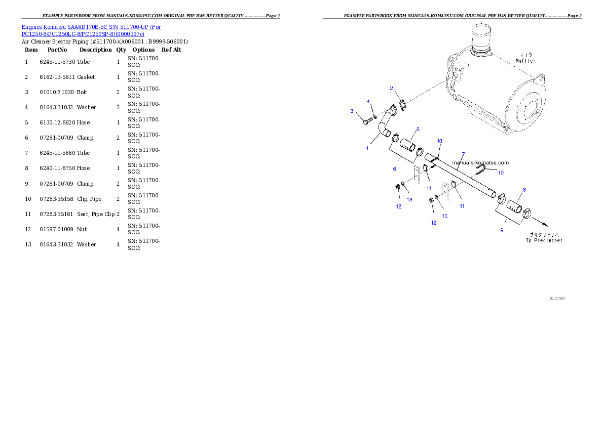 Protected: SAA6D170E-5C S/N 511700-UP (For PC1250-8/PC1250LC-8/PC1250SP-8) Partsbook