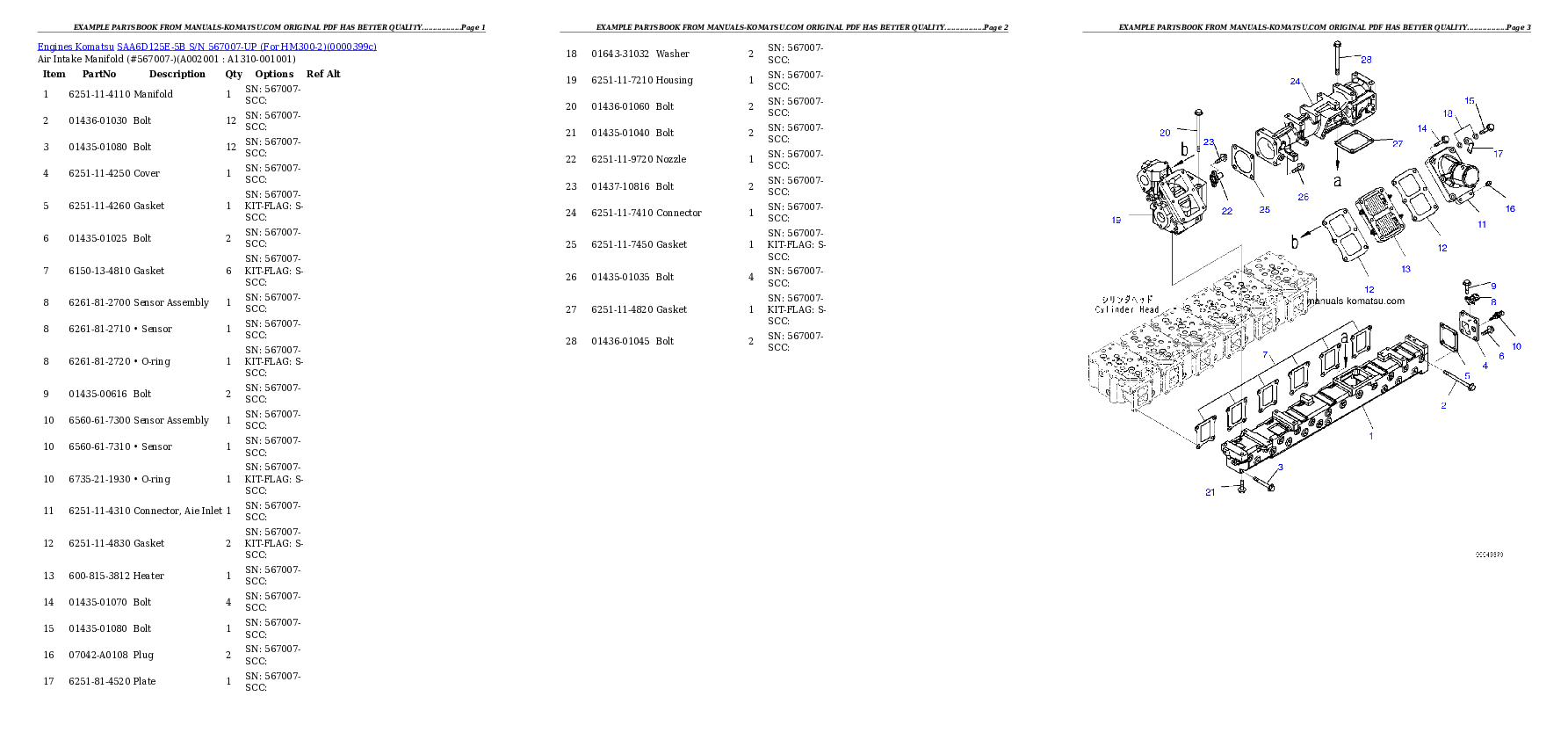SAA6D125E-5B S/N 567007-UP (For HM300-2) Partsbook