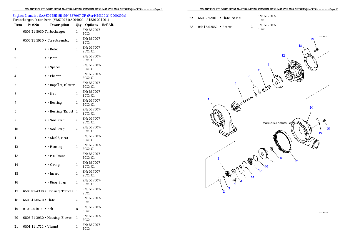 Protected: SAA6D125E-5B S/N 567007-UP (For HM300-2) Partsbook