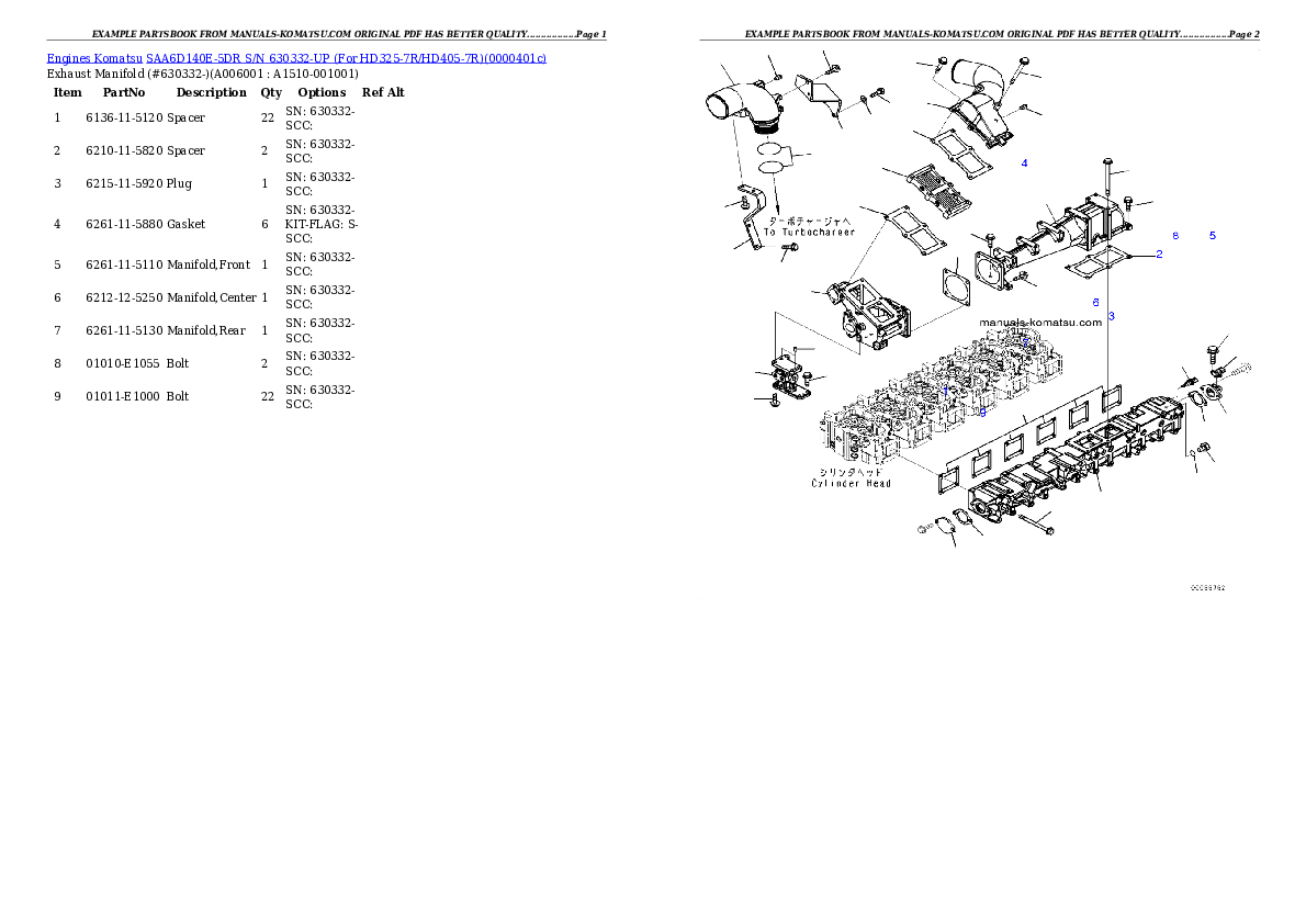 Protected: SAA6D140E-5DR S/N 630332-UP (For HD325-7R/HD405-7R) Partsbook