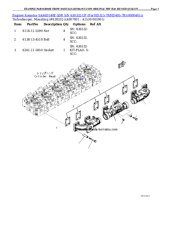 Protected: SAA6D140E-5DR S/N 630332-UP (For HD325-7R/HD405-7R) Partsbook