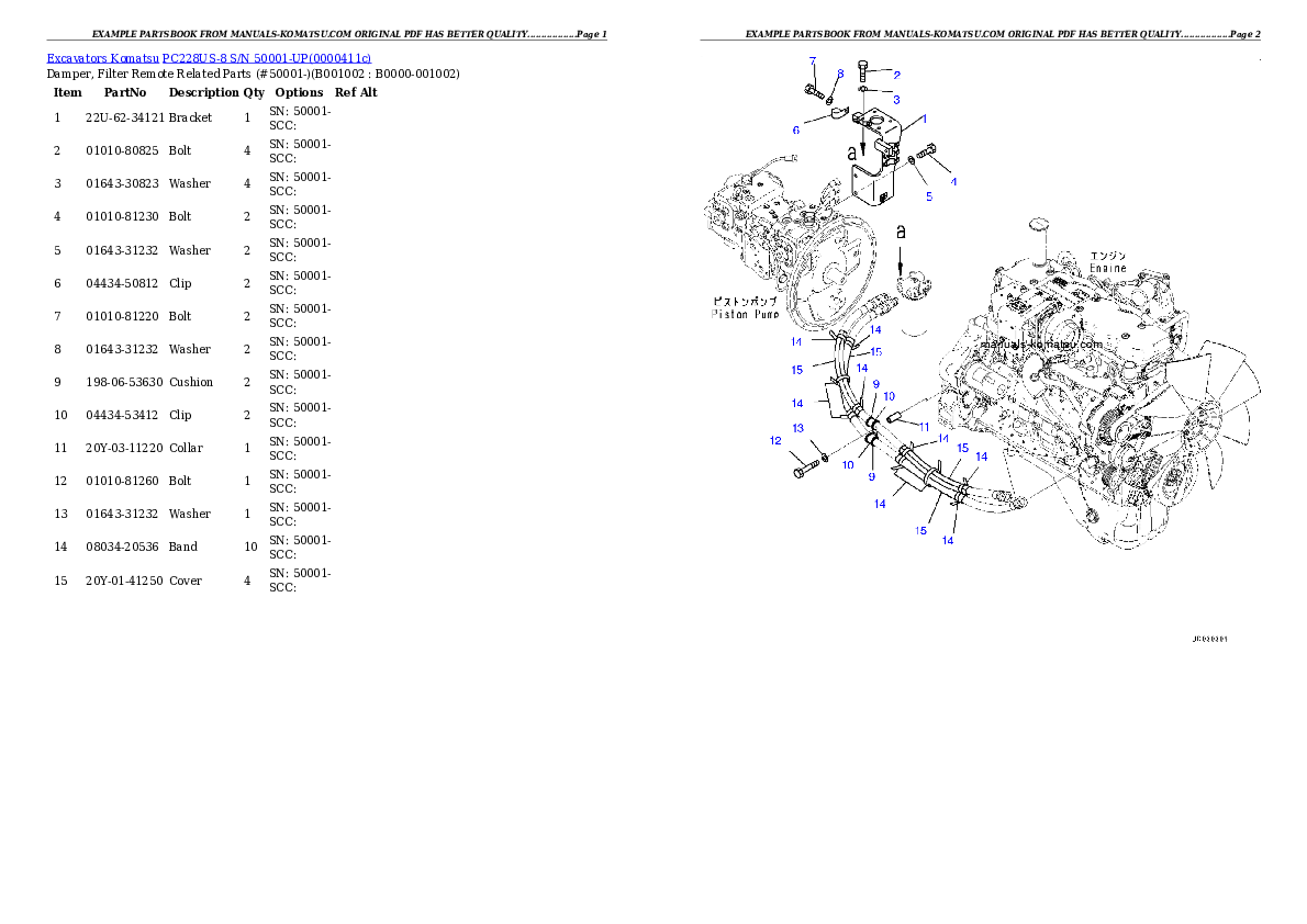 PC228US-8 S/N 50001-UP Partsbook