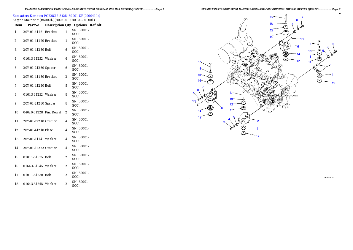 PC228US-8 S/N 50001-UP Partsbook
