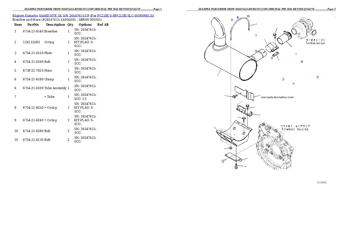 Protected: SAA6D107E-1K S/N 26547615-UP (For PC228US-8/PC228USLC-8) Partsbook
