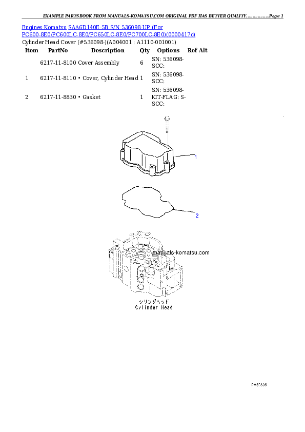 Protected: SAA6D140E-5B S/N 536098-UP (For PC600-8E0/PC600LC-8E0/PC650LC-8E0/PC700LC-8E0) Partsbook