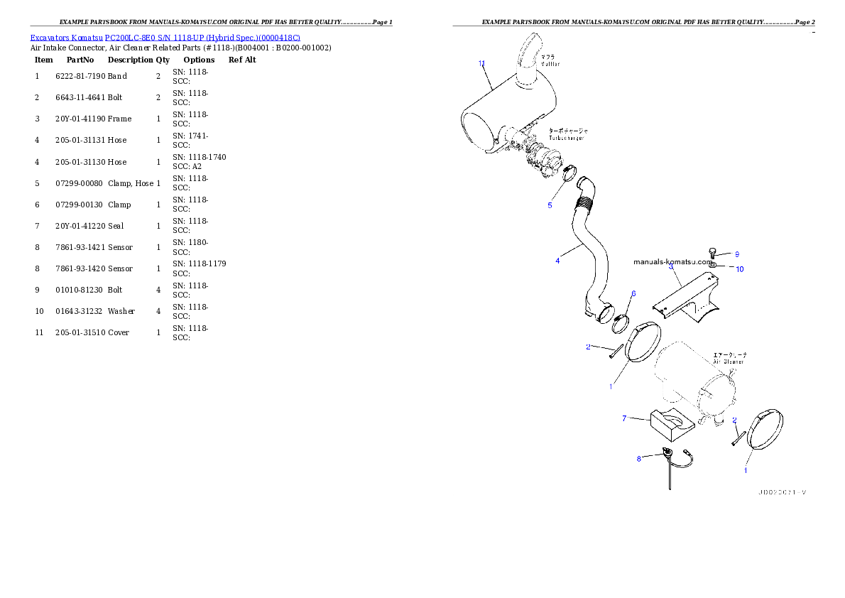 Protected: PC200LC-8E0 S/N 1118-UP (Hybrid Spec.) Partsbook