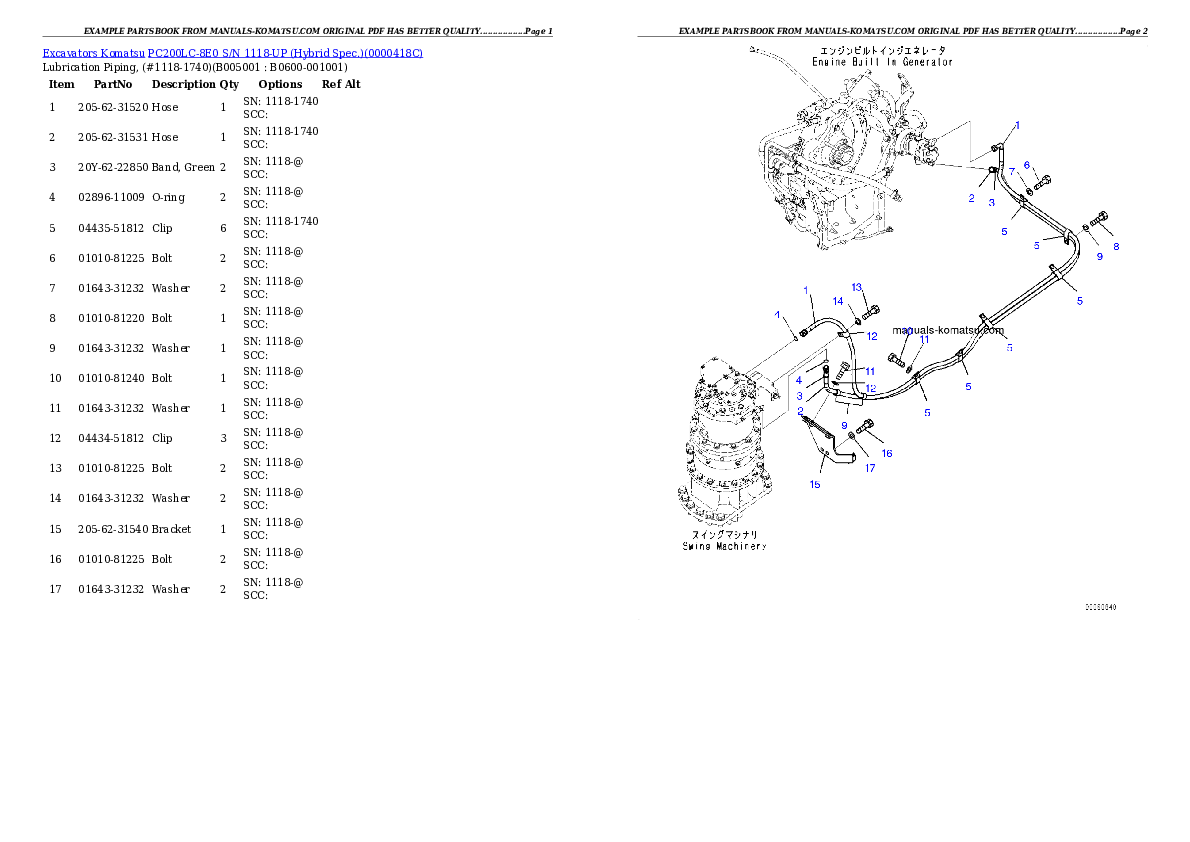 Protected: PC200LC-8E0 S/N 1118-UP (Hybrid Spec.) Partsbook