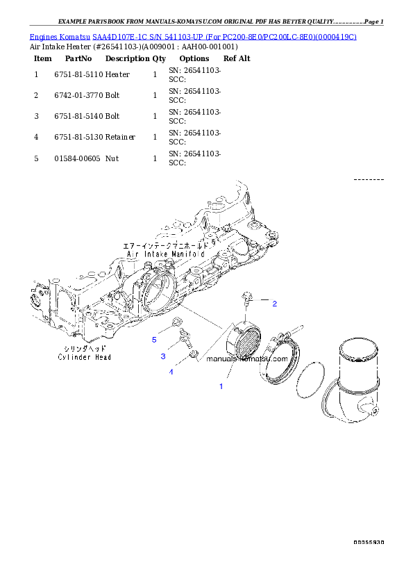 Protected: SAA4D107E-1C S/N 26541103-UP (For PC200-8E0/PC200LC-8E0) Partsbook