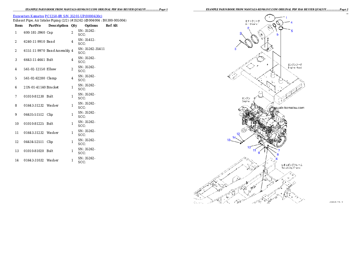 Protected: PC1250-8R S/N 35201-UP Partsbook