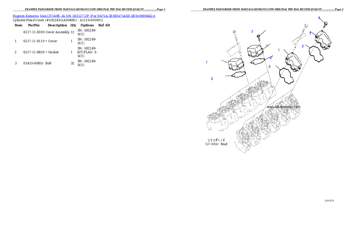 Protected: SAA12V140E-3A S/N 502127-UP (For D475A-5E0/D475ASD-5E0) Partsbook