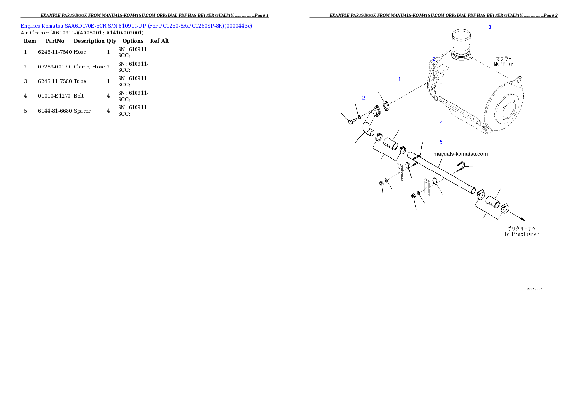 Protected: SAA6D170E-5CR S/N 610911-UP (For PC1250-8R/PC1250SP-8R) Partsbook