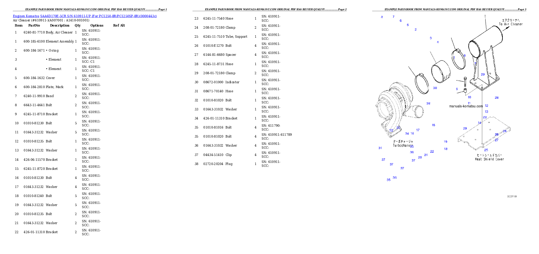Protected: SAA6D170E-5CR S/N 610911-UP (For PC1250-8R/PC1250SP-8R) Partsbook