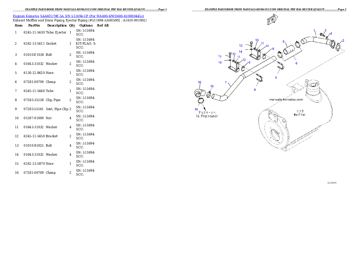 Protected: SAA6D170E-5A S/N 511694-UP (For WA600-6/WD600-6) Partsbook
