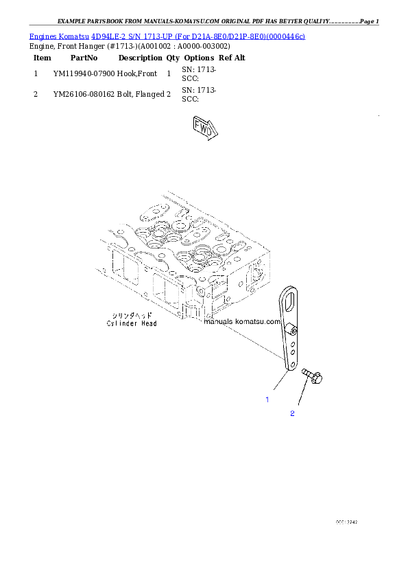 4D94LE-2 S/N 1713-UP (For D21A-8E0/D21P-8E0) Partsbook