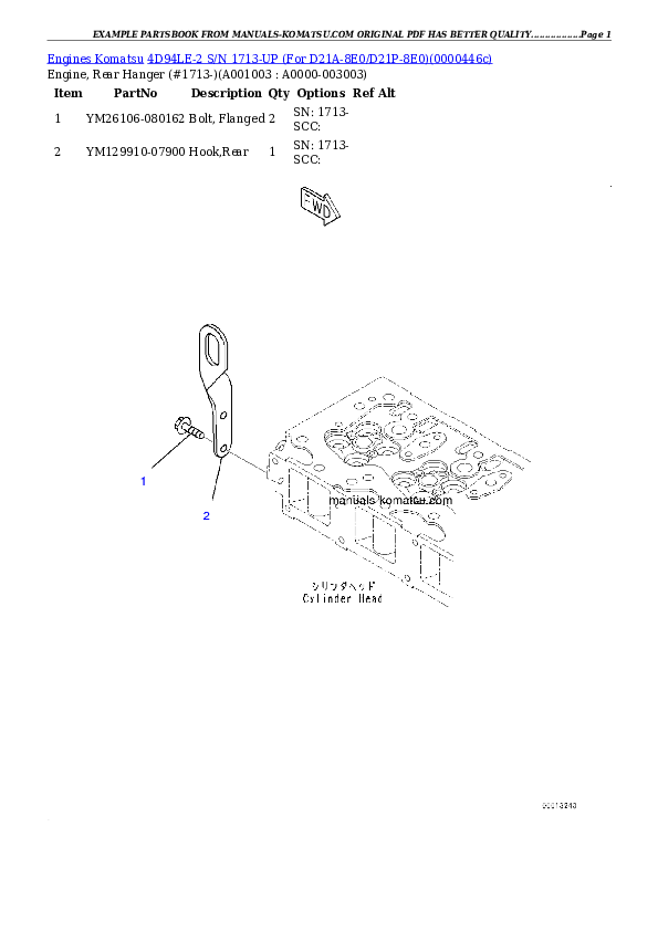 4D94LE-2 S/N 1713-UP (For D21A-8E0/D21P-8E0) Partsbook