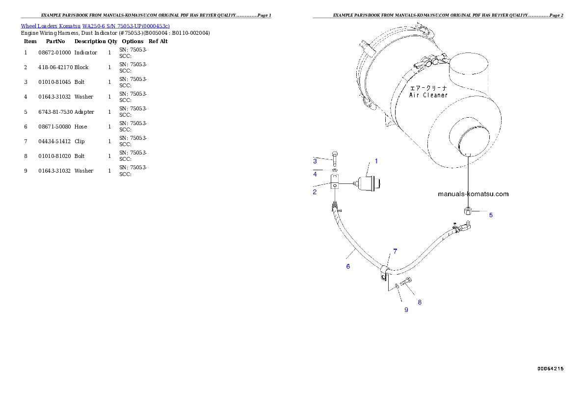 Protected: WA250-6 S/N 75053-UP (North America Standard Machine) Partsbook