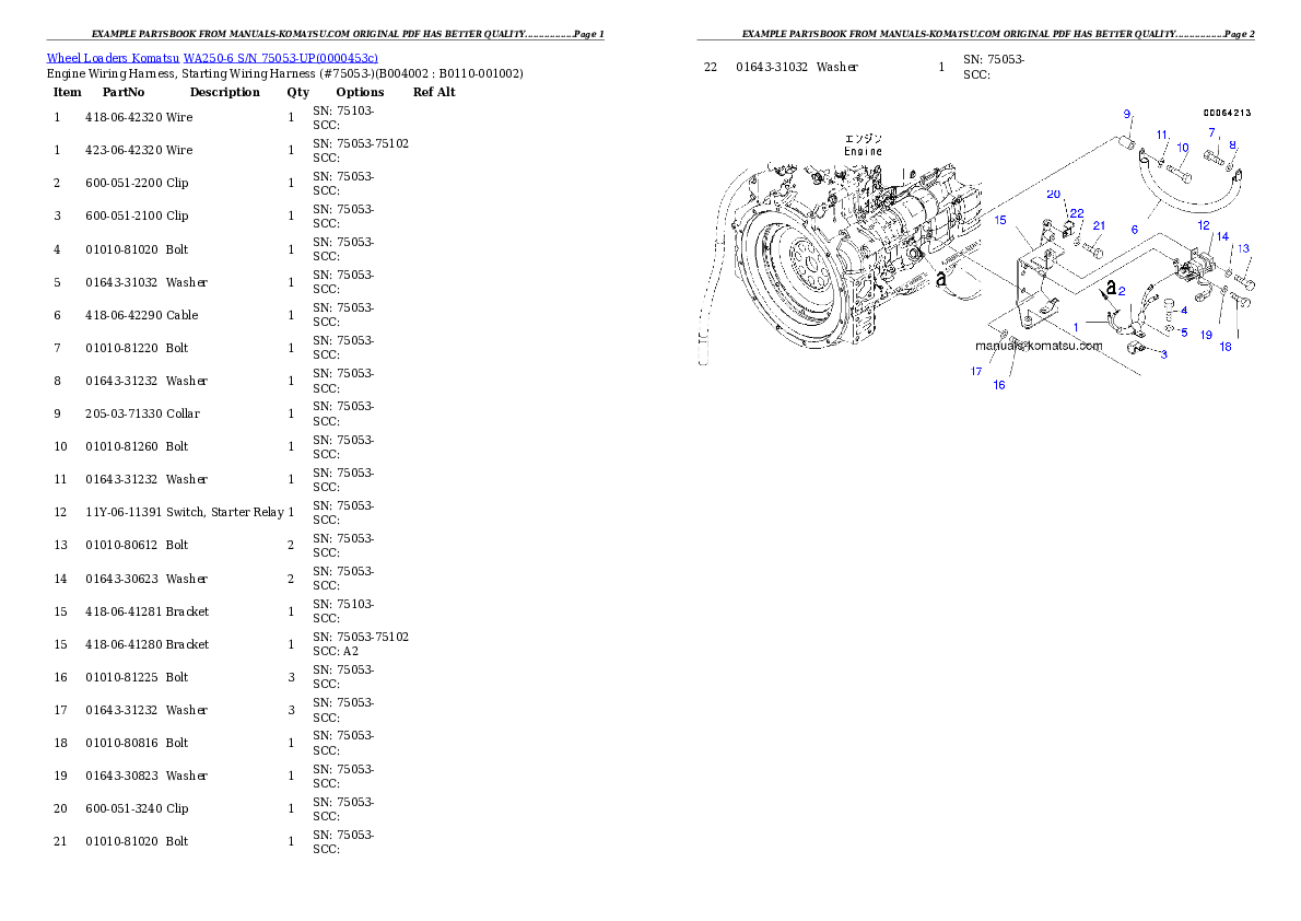 Protected: WA250-6 S/N 75053-UP (North America Standard Machine) Partsbook