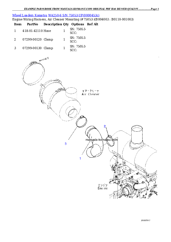 Protected: WA250-6 S/N 75053-UP (North America Standard Machine) Partsbook