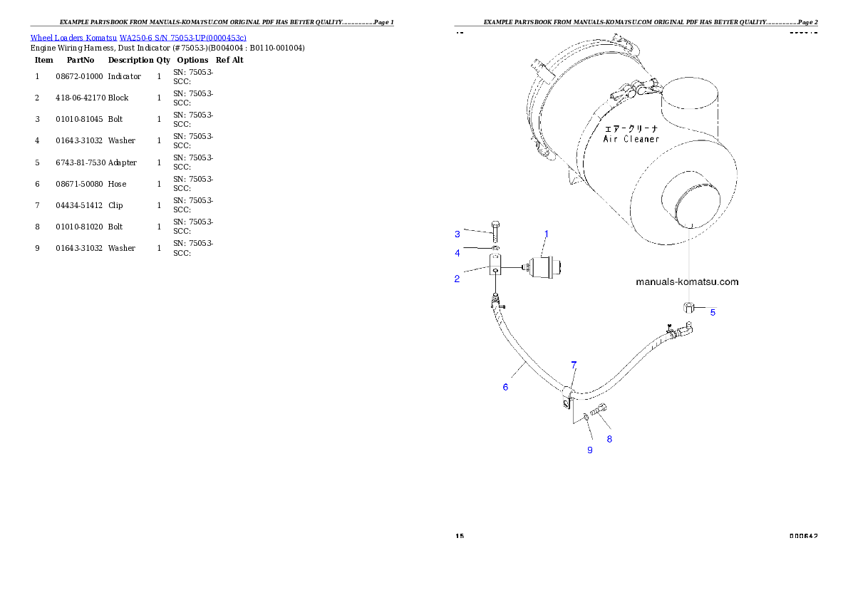 Protected: WA250-6 S/N 75053-UP (North America Standard Machine) Partsbook