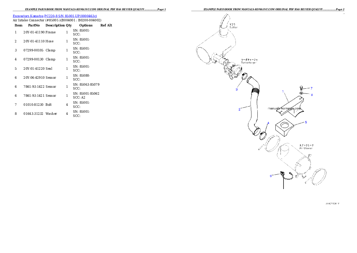 Protected: PC220-8 S/N 85001-UP Partsbook