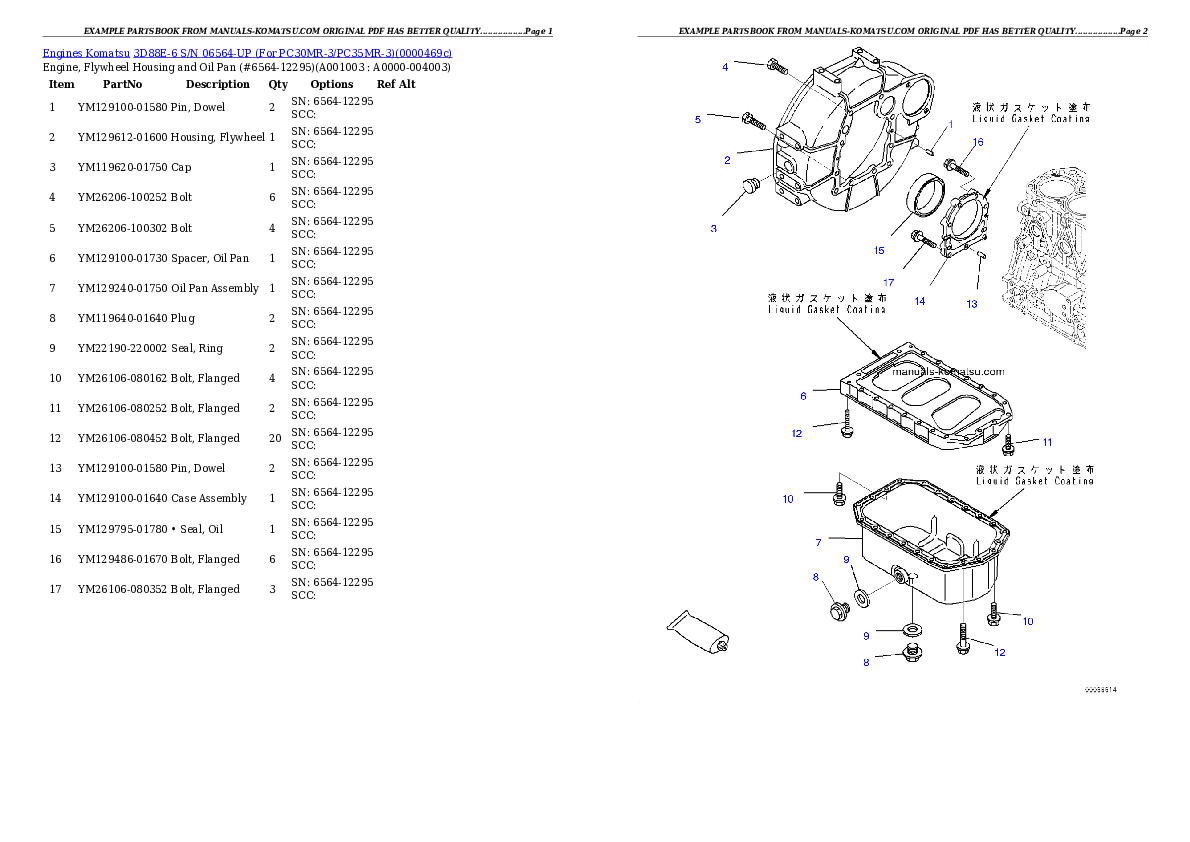 3D88E-6 S/N 06564-UP (For PC30MR-3/PC35MR-3) Partsbook
