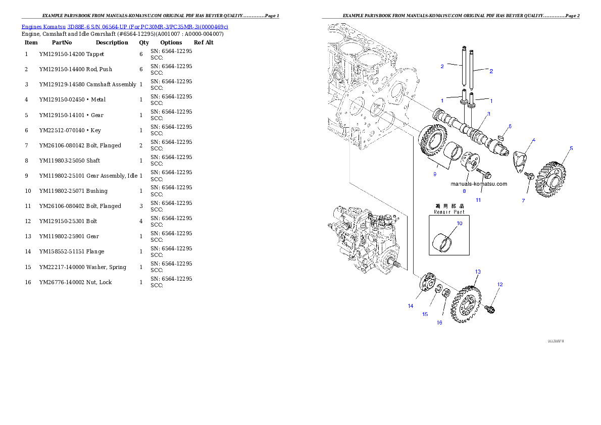Protected: 3D88E-6 S/N 06564-UP (For PC30MR-3/PC35MR-3) Partsbook