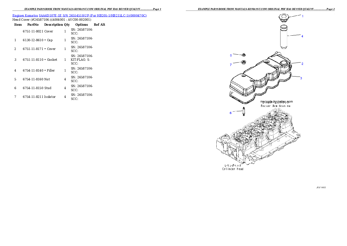 Protected: SAA4D107E-1E S/N 26554518-UP (For HB205-1/HB215LC-1) Partsbook