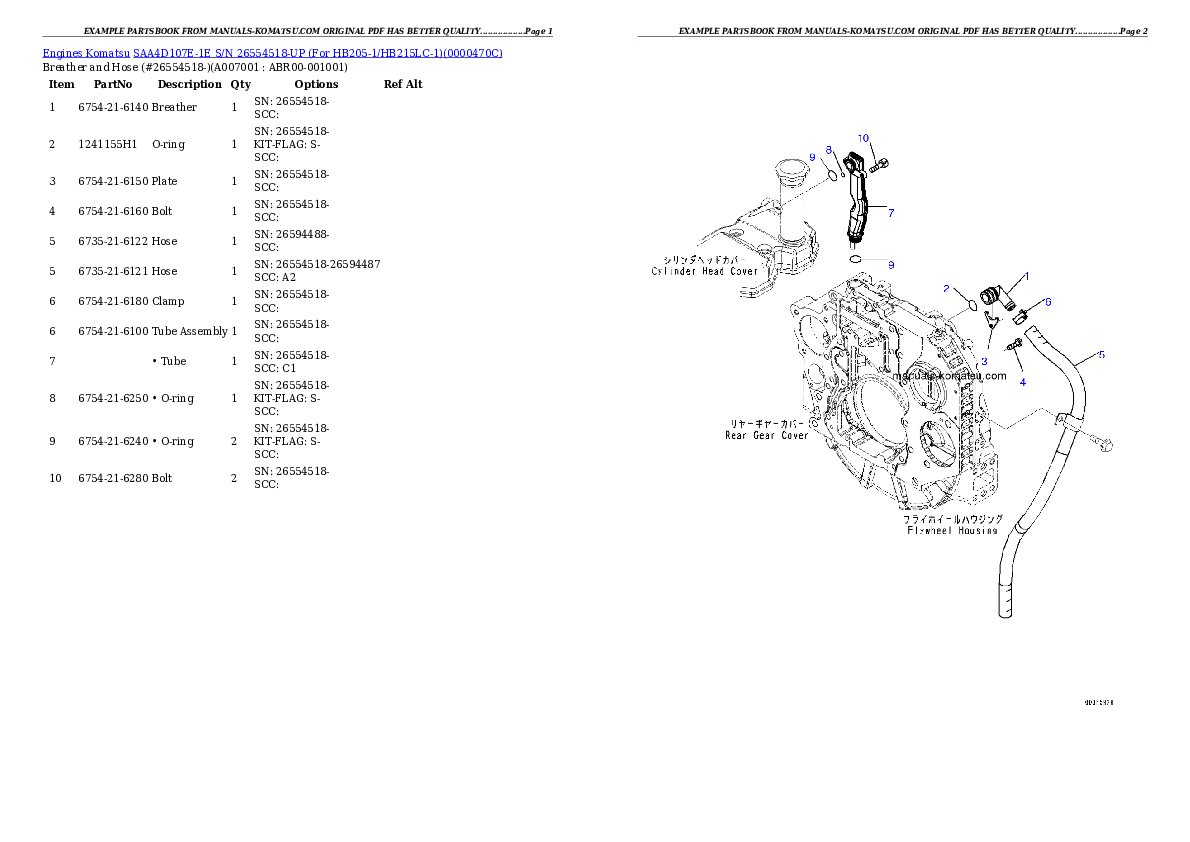 Protected: SAA4D107E-1E S/N 26554518-UP (For HB205-1/HB215LC-1) Partsbook