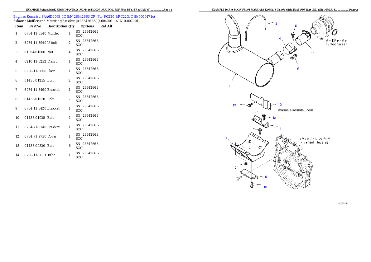 Protected: SAA6D107E-1C S/N 26542663-UP (For PC220-8/PC220LC-8) Partsbook