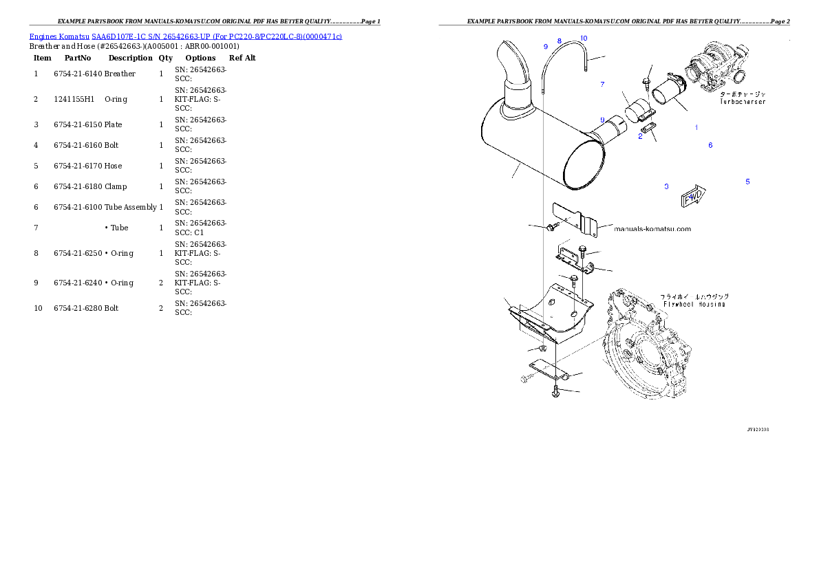 Protected: SAA6D107E-1C S/N 26542663-UP (For PC220-8/PC220LC-8) Partsbook
