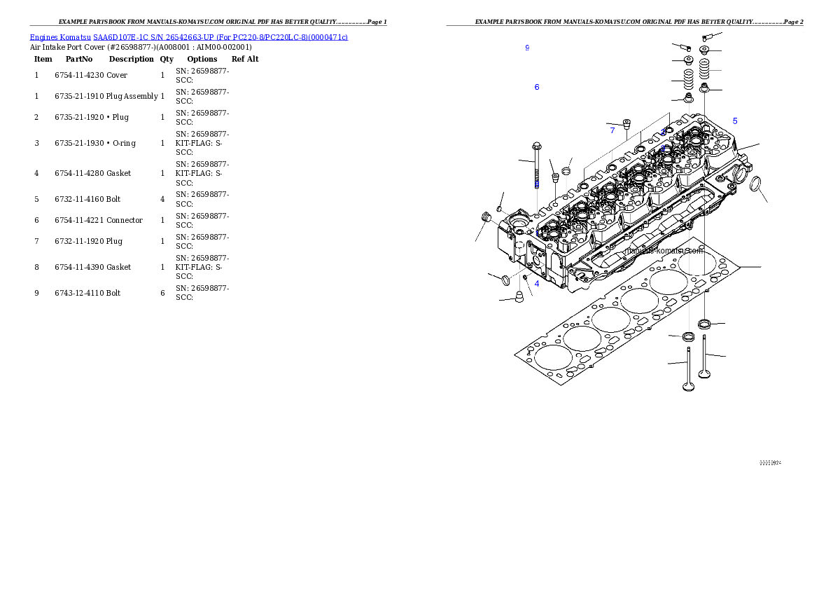 Protected: SAA6D107E-1C S/N 26542663-UP (For PC220-8/PC220LC-8) Partsbook