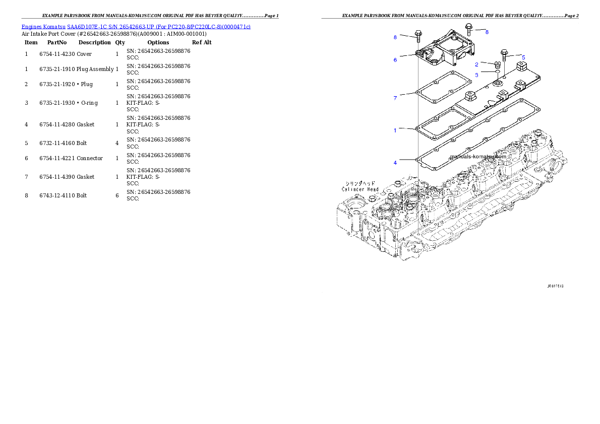 Protected: SAA6D107E-1C S/N 26542663-UP (For PC220-8/PC220LC-8) Partsbook
