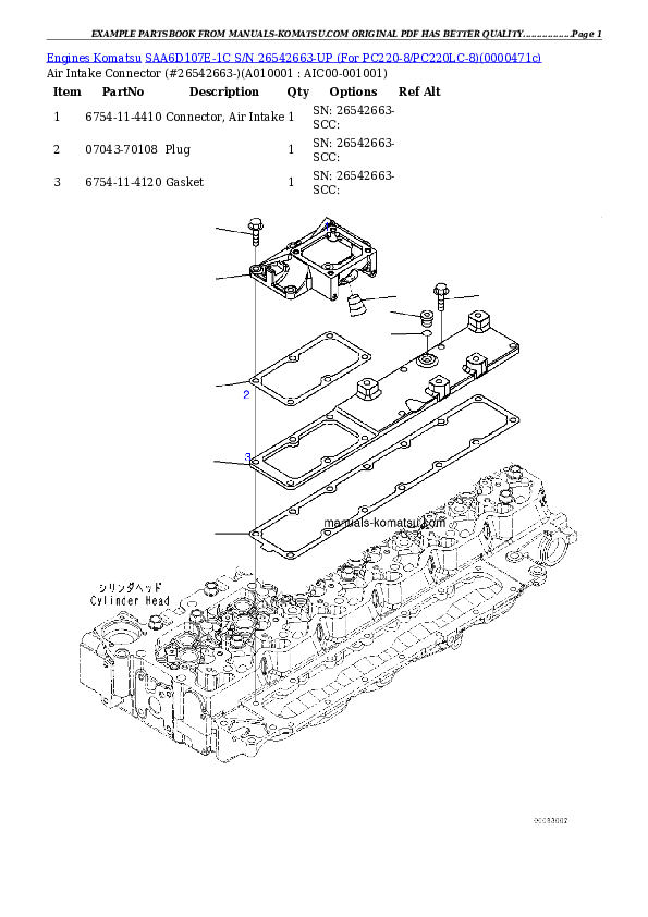 Protected: SAA6D107E-1C S/N 26542663-UP (For PC220-8/PC220LC-8) Partsbook