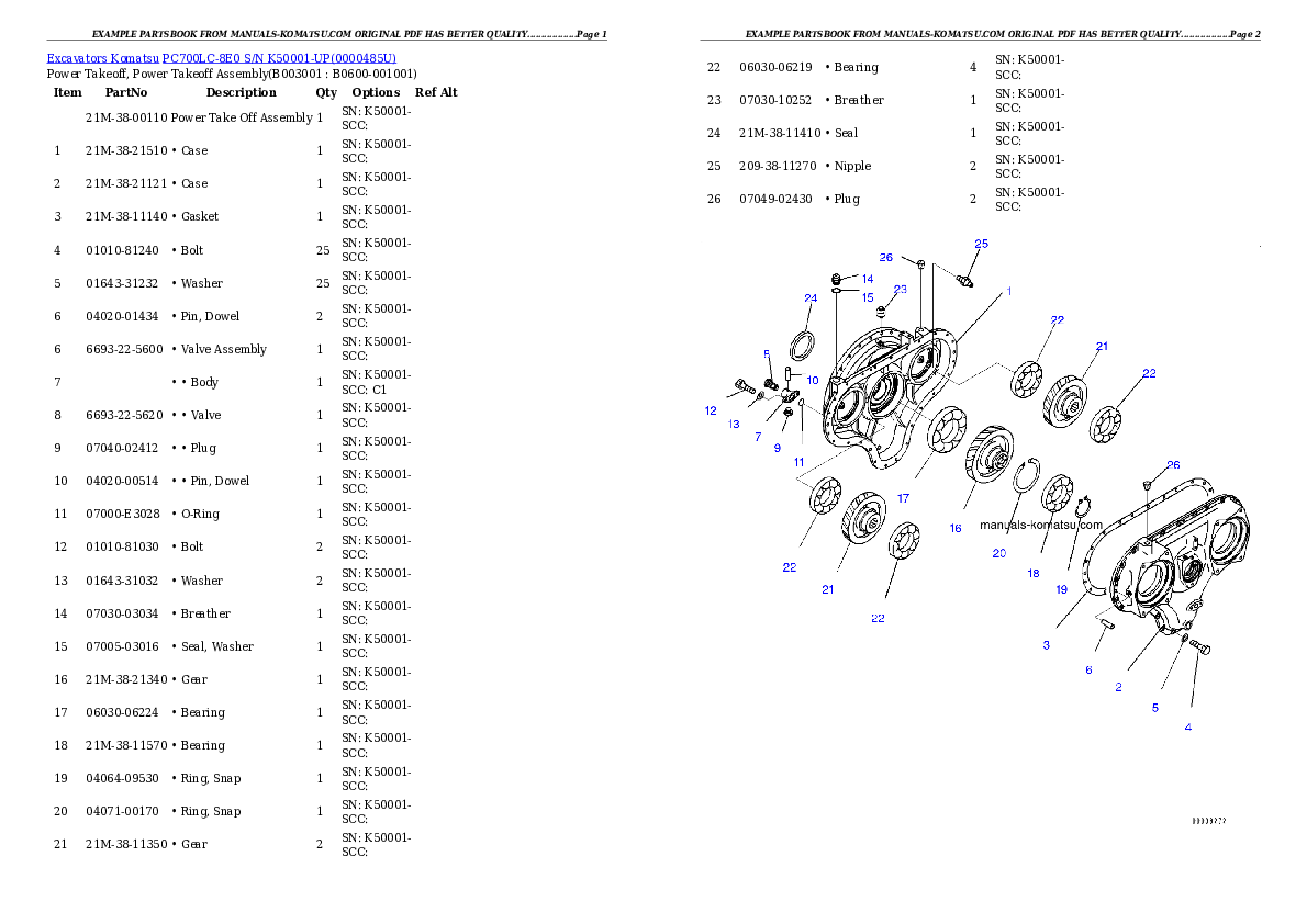 PC700LC-8E0 S/N K50001-UP Partsbook