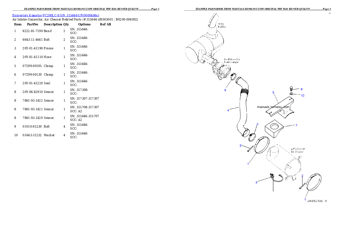Protected: PC200LC-8 S/N 315646-UP Partsbook