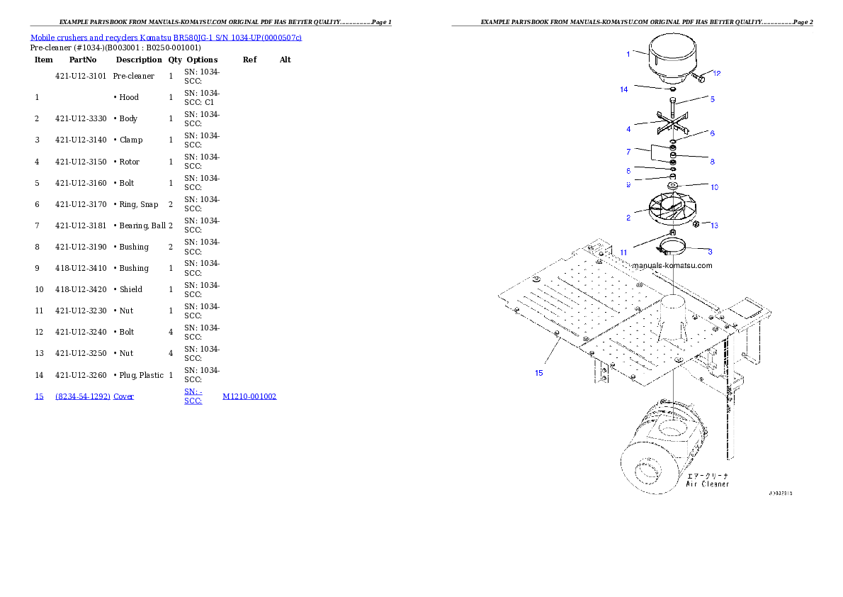 BR580JG-1 S/N 1034-UP Partsbook