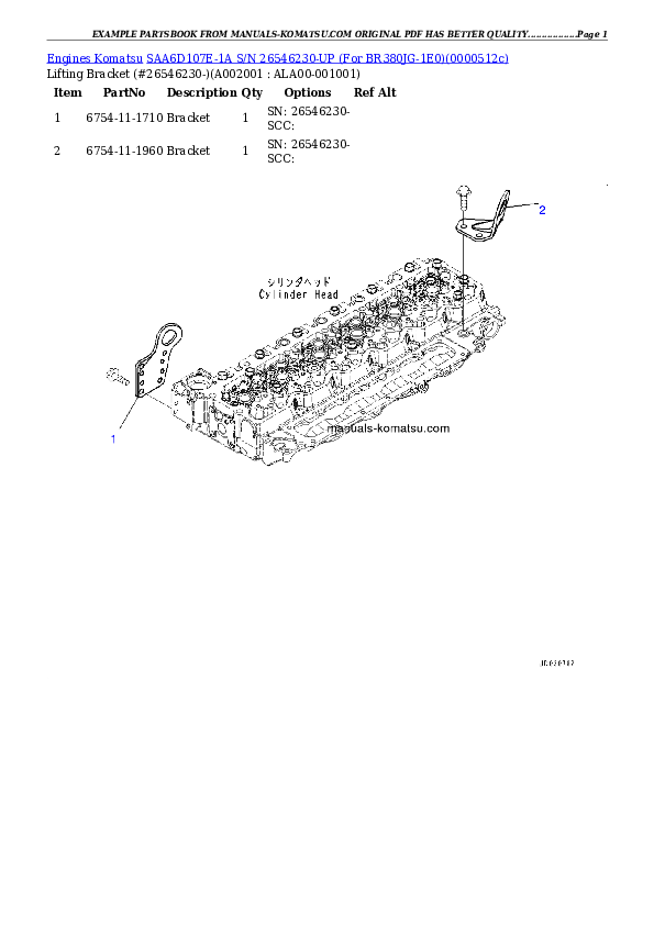 SAA6D107E-1A S/N 26546230-UP (For BR380JG-1E0) Partsbook