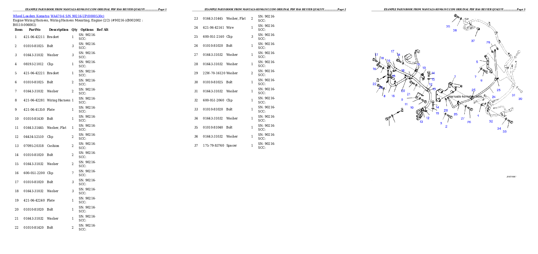 WA470-6 S/N H50051 - H50870 Partsbook