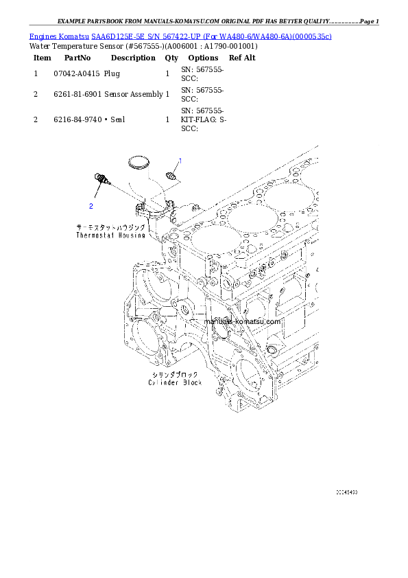 Protected: SAA6D125E-5E S/N 567422-UP (For WA480-6/WA480-6A) Partsbook