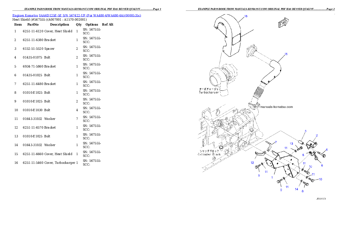 Protected: SAA6D125E-5E S/N 567422-UP (For WA480-6/WA480-6A) Partsbook