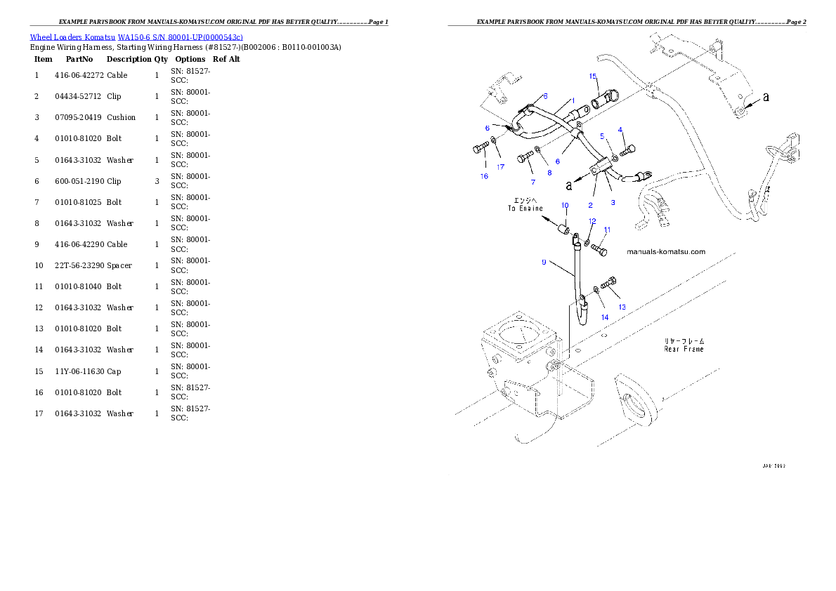 Protected: WA150-6 S/N 80001-UP Partsbook