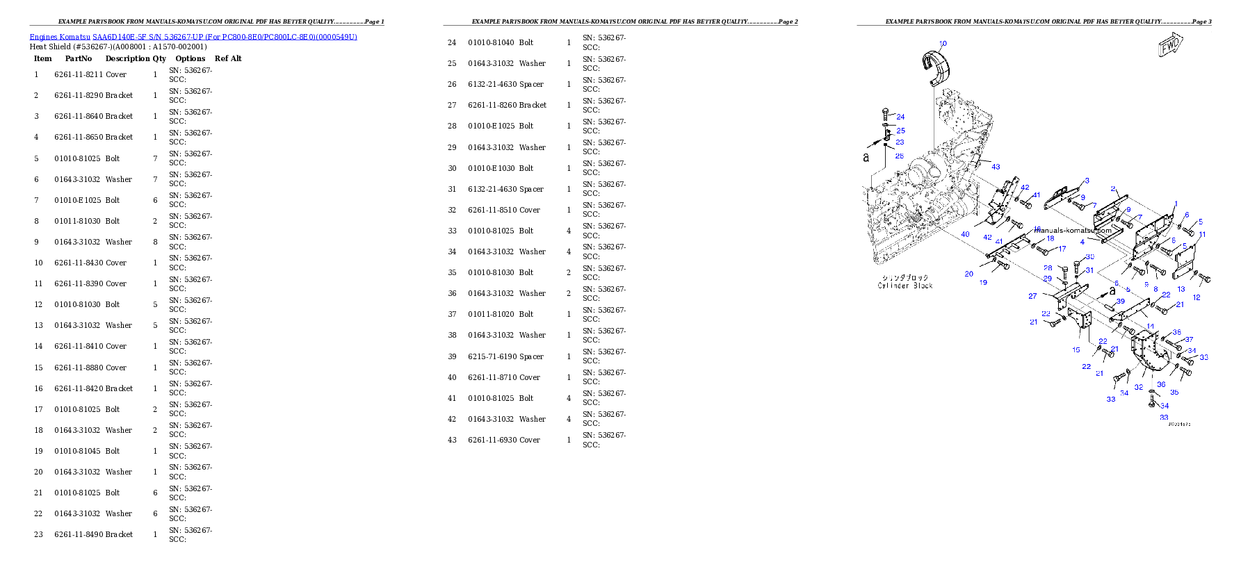Protected: SAA6D140E-5F S/N 536267-UP (For PC800-8E0/PC800LC-8E0) Partsbook