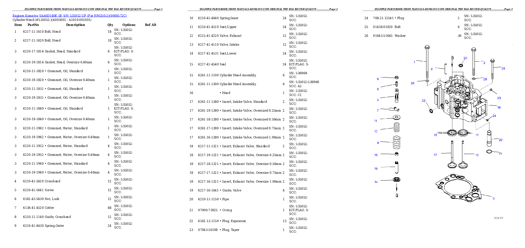 SAA6D140E-5E S/N 535052-UP (For HM350-2) Partsbook