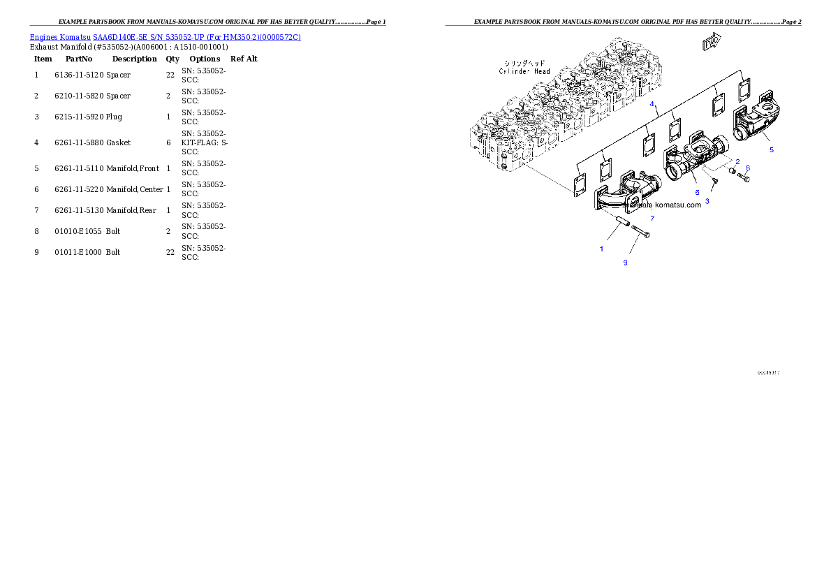 Protected: SAA6D140E-5E S/N 535052-UP (For HM350-2) Partsbook