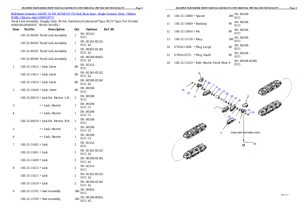 Protected: D65PX-16 S/N 80208-UP (Tri-link Shoe Spec. Single Grouser Shoe, 760mm Width (Chassis only)) Partsbook