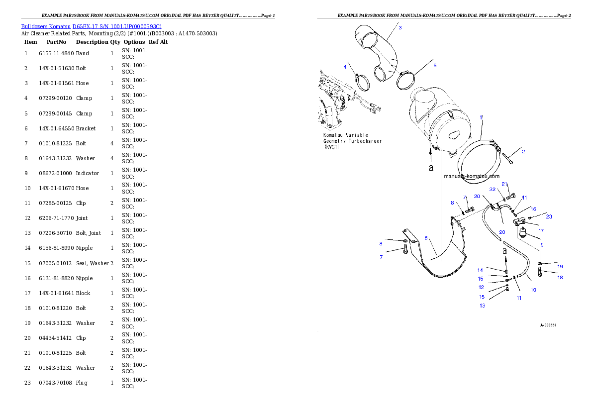 Protected: D65EX-17 S/N 1001-UP Partsbook