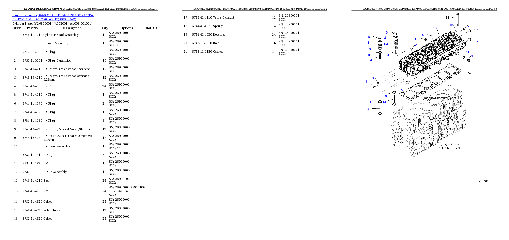 SAA6D114E-5B S/N 26900001-UP (For D65EX-17/D65PX-17/D65WX-17) Partsbook