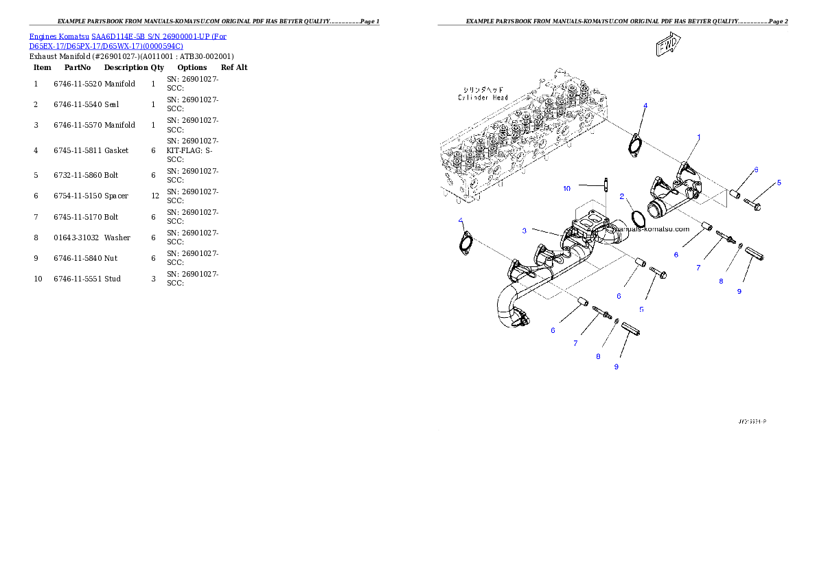 Protected: SAA6D114E-5B S/N 26900001-UP (For D65EX-17/D65PX-17/D65WX-17) Partsbook