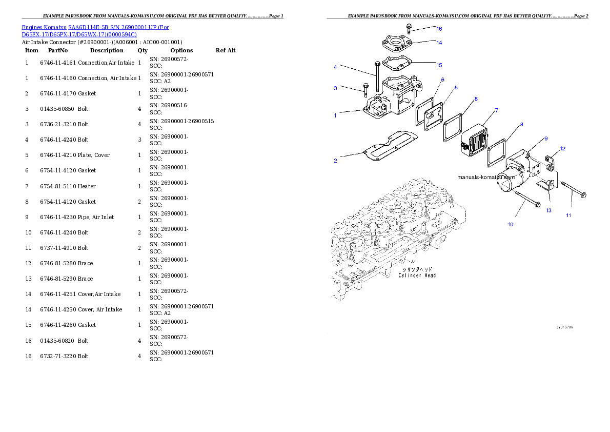 Protected: SAA6D114E-5B S/N 26900001-UP (For D65EX-17/D65PX-17/D65WX-17) Partsbook