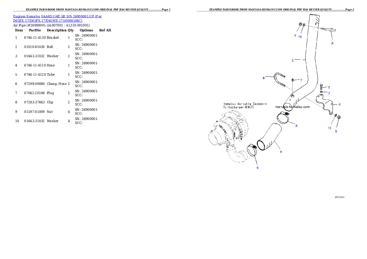 Protected: SAA6D114E-5B S/N 26900001-UP (For D65EX-17/D65PX-17/D65WX-17) Partsbook